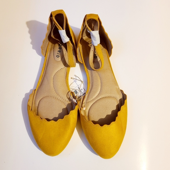 torrid Shoes - 10w Mustard Yellow Scalloped Faux Suede Flats - Shoes - Wide Width